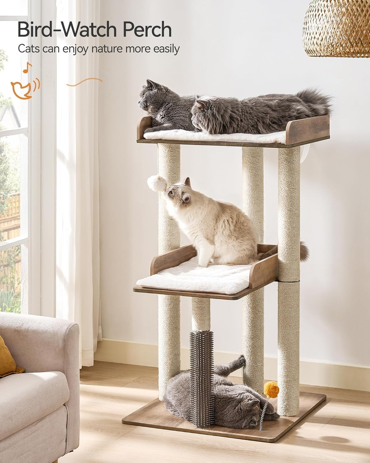 Cat Tree Tower with Sisal Scratching Posts – Large Base, Greige