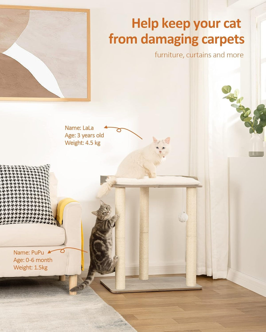 Cat Tree Tower with Sisal Scratching Posts – Large Base, Greige