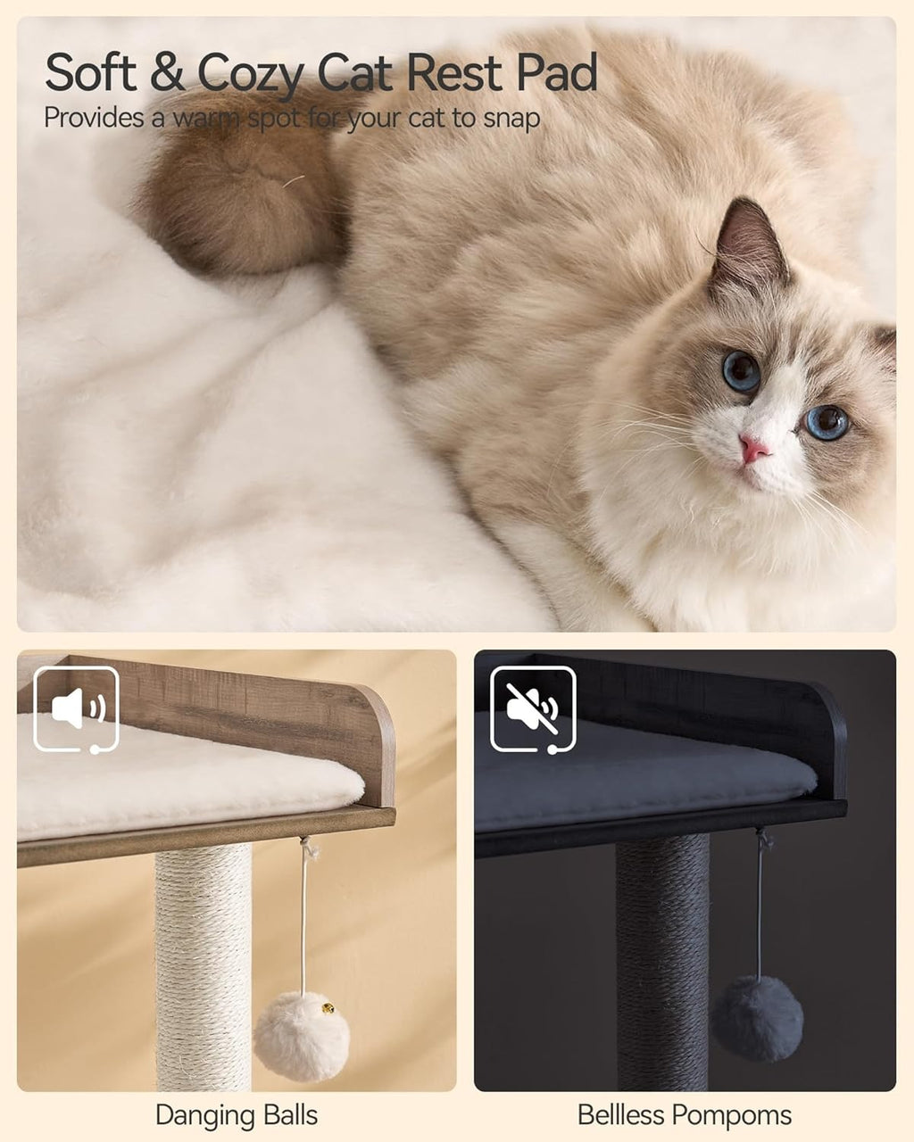 Cat Tree Tower – Indoor Cat Condo with Sisal Scratching Posts and Removable Pads
