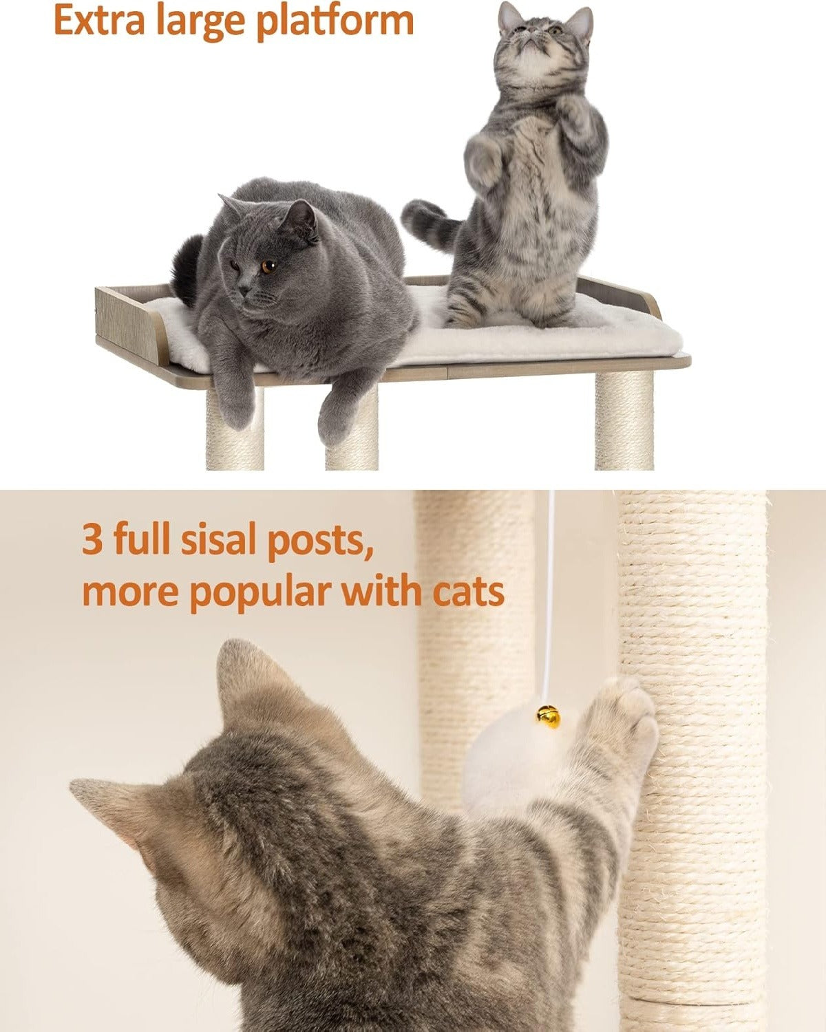 Cat Tree Tower with Sisal Scratching Posts – Large Base, Greige